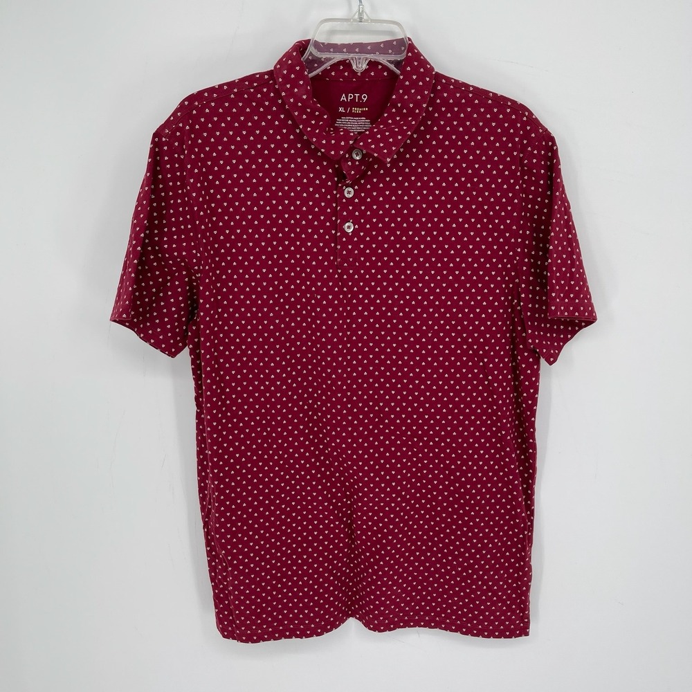 Apt.9 Men's Maroon Geometric Print Premier Flex Short Sleeve Polo Shirt Size XL